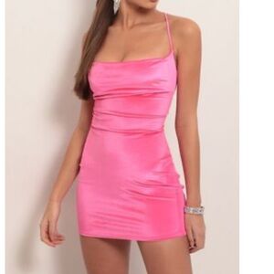 Lucy in the Sky Cowl Neck Velvet Dress in Hot Pink NWOT